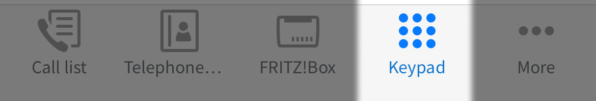 App Interface horizontal menu with the dialpad selected